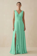 V - Neck A - Line Chiffon Ruffled Bridesmaid Dress in Turquoise - SHE IS ME Bridesmaid Dresses