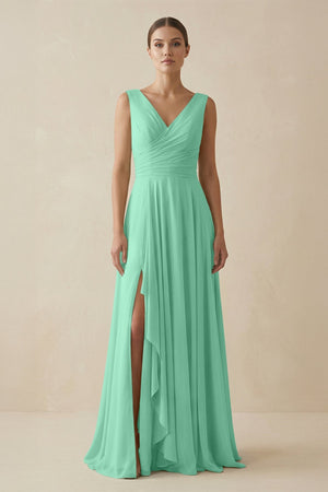 V - Neck A - Line Chiffon Ruffled Bridesmaid Dress in Turquoise - SHE IS ME Bridesmaid Dresses