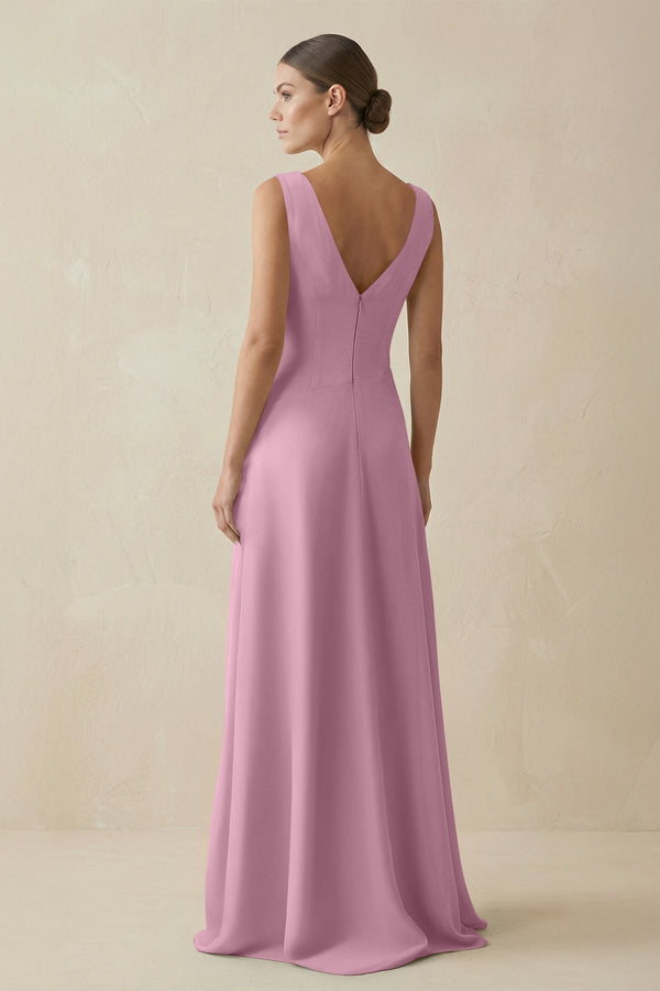 V - Neck A - Line Chiffon Ruffled Bridesmaid Dress in Vintage Mauve - SHE IS ME Bridesmaid Dresses