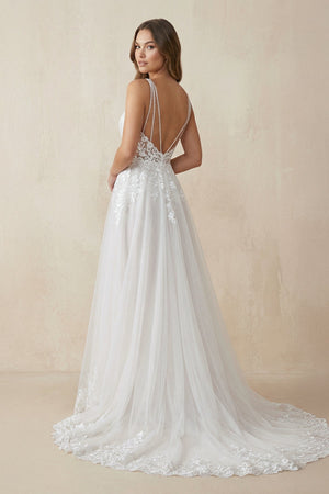 V - Neck A - Line Lace Tulle Wedding Dress in Ivory - SHE IS ME Wedding Dresses