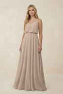 V - Neck Blouson A - Line Chiffon Bridesmaid Dress in Almond - SHE IS ME Bridesmaid Dresses