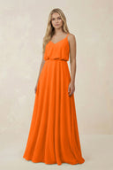 V - Neck Blouson A - Line Chiffon Bridesmaid Dress in Cinnamon - SHE IS ME Bridesmaid Dresses