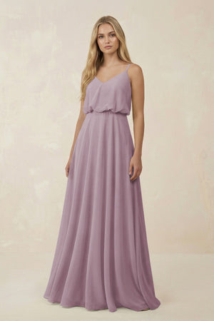 V - Neck Blouson A - Line Chiffon Bridesmaid Dress in Dusk - SHE IS ME Bridesmaid Dresses