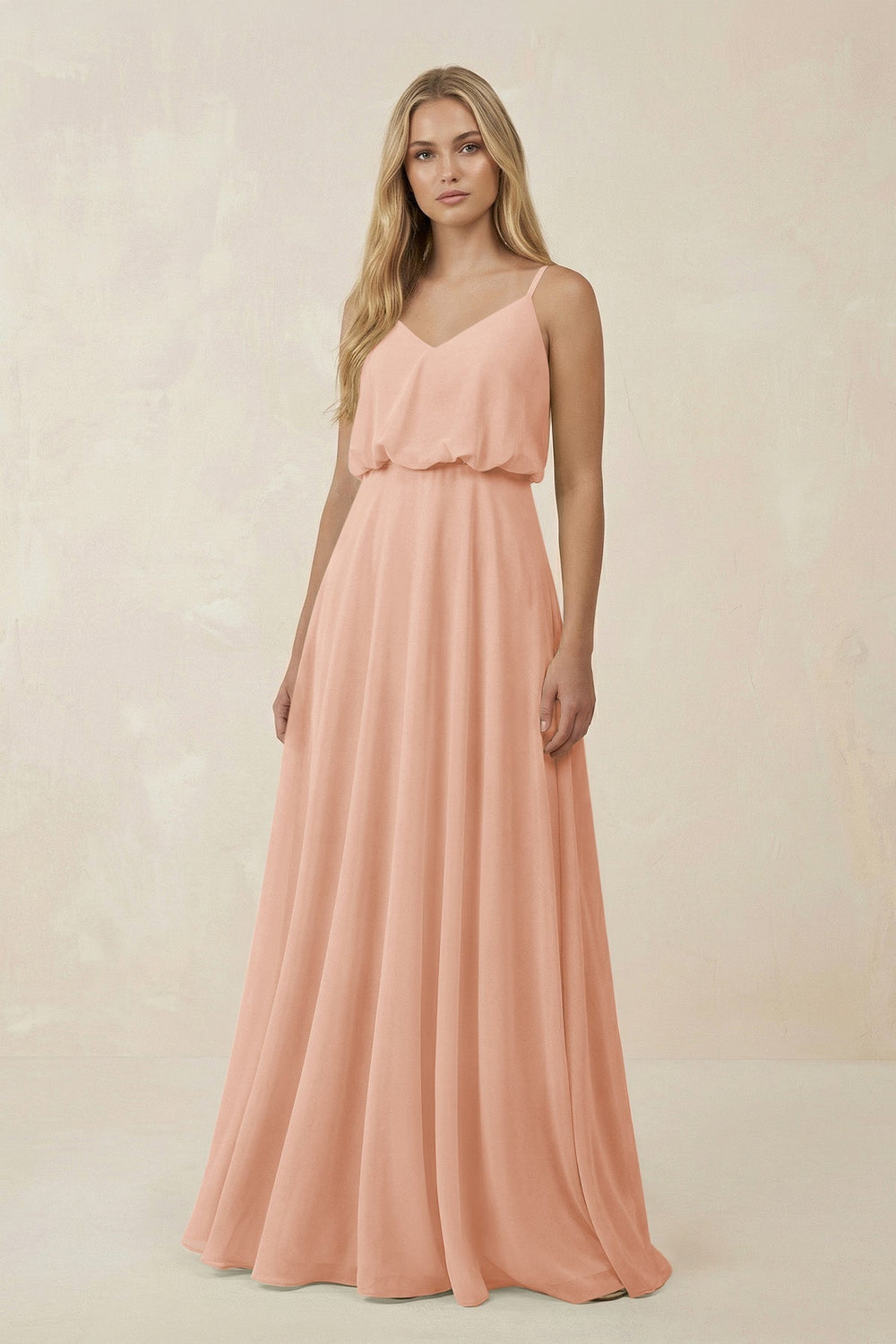 V - Neck Blouson A - Line Chiffon Bridesmaid Dress in English Rose - SHE IS ME Bridesmaid Dresses