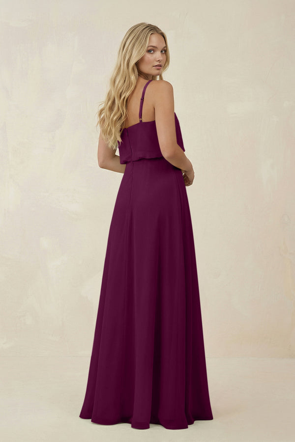 V - Neck Blouson A - Line Chiffon Bridesmaid Dress in Fig - SHE IS ME Bridesmaid Dresses