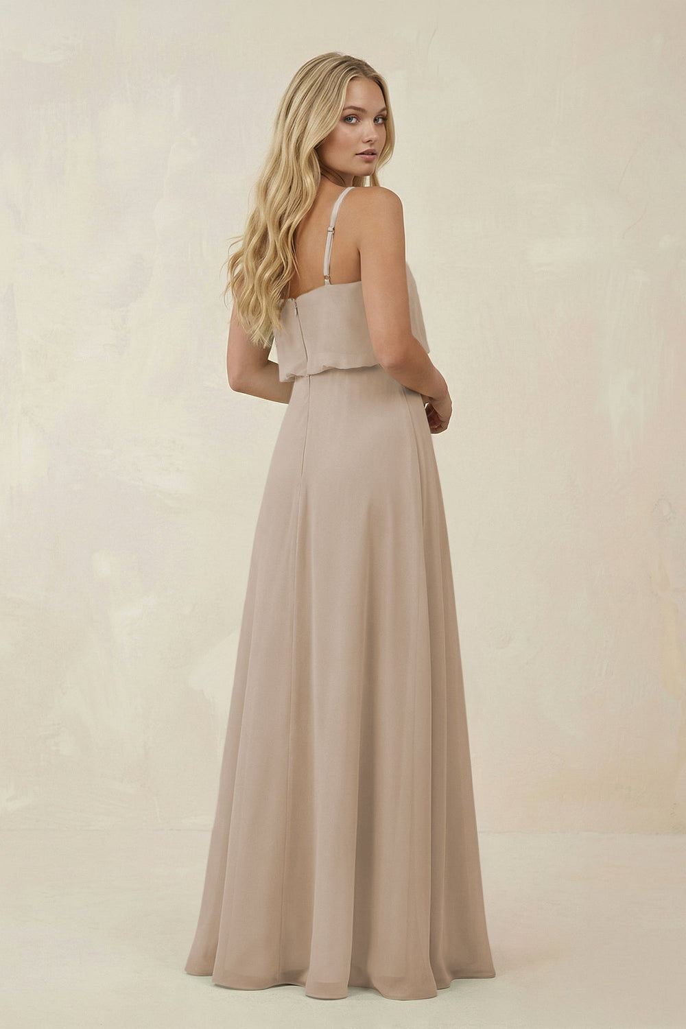 V - Neck Blouson A - Line Chiffon Bridesmaid Dress in Frost - SHE IS ME Bridesmaid Dresses