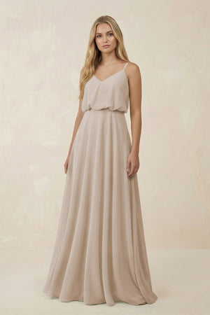 V - Neck Blouson A - Line Chiffon Bridesmaid Dress in Frost - SHE IS ME Bridesmaid Dresses