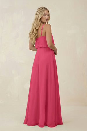 V - Neck Blouson A - Line Chiffon Bridesmaid Dress in Fuchsia - SHE IS ME Bridesmaid Dresses