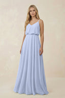 V - Neck Blouson A - Line Chiffon Bridesmaid Dress in Ice - SHE IS ME Bridesmaid Dresses