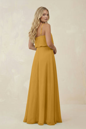 V - Neck Blouson A - Line Chiffon Bridesmaid Dress in Marigold - SHE IS ME Bridesmaid Dresses