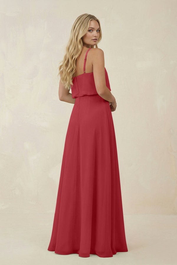 V - Neck Blouson A - Line Chiffon Bridesmaid Dress in Merlot - SHE IS ME Bridesmaid Dresses