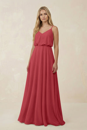 V - Neck Blouson A - Line Chiffon Bridesmaid Dress in Merlot - SHE IS ME Bridesmaid Dresses