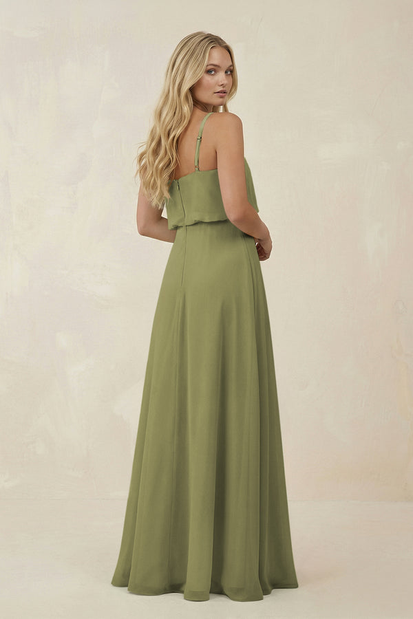 V - Neck Blouson A - Line Chiffon Bridesmaid Dress in Moss Green - SHE IS ME Bridesmaid Dresses