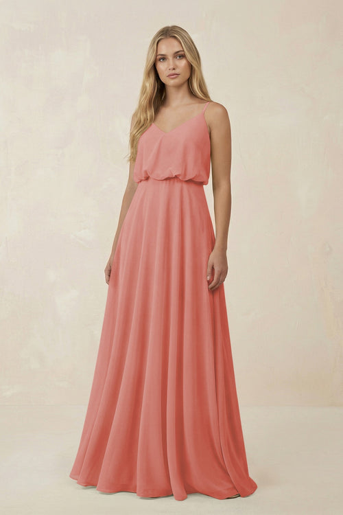 V - Neck Blouson A - Line Chiffon Bridesmaid Dress in Mulberry - SHE IS ME Bridesmaid Dresses