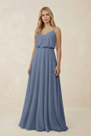 V - Neck Blouson A - Line Chiffon Bridesmaid Dress in Neptune - SHE IS ME Bridesmaid Dresses