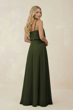 V - Neck Blouson A - Line Chiffon Bridesmaid Dress in Olive - SHE IS ME Bridesmaid Dresses