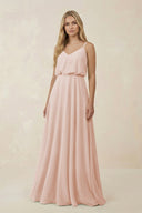 V - Neck Blouson A - Line Chiffon Bridesmaid Dress in Pale Blush - SHE IS ME Bridesmaid Dresses