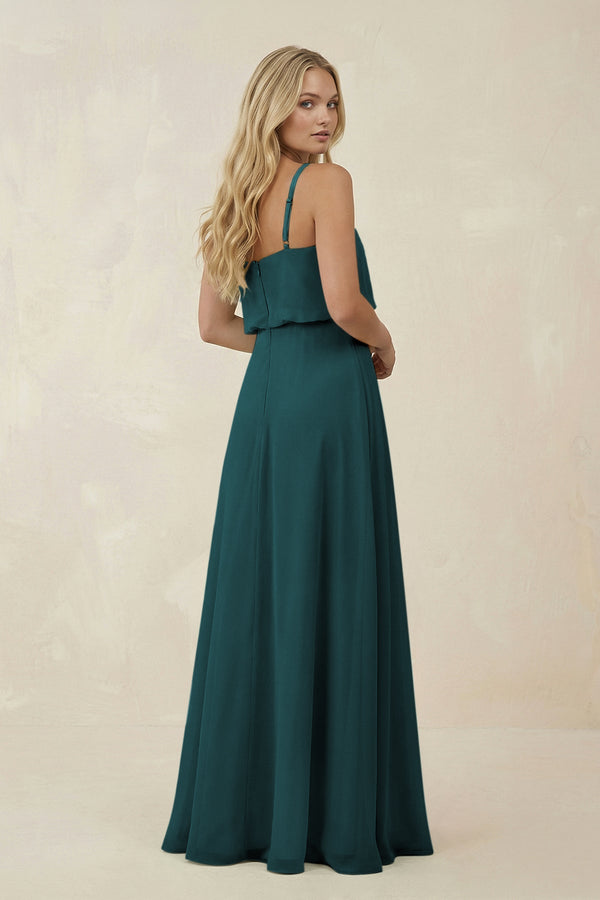 V - Neck Blouson A - Line Chiffon Bridesmaid Dress in Pine - SHE IS ME Bridesmaid Dresses