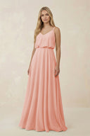 V - Neck Blouson A - Line Chiffon Bridesmaid Dress in Rose Petal - SHE IS ME Bridesmaid Dresses