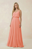 V - Neck Blouson A - Line Chiffon Bridesmaid Dress in Rosette - SHE IS ME Bridesmaid Dresses