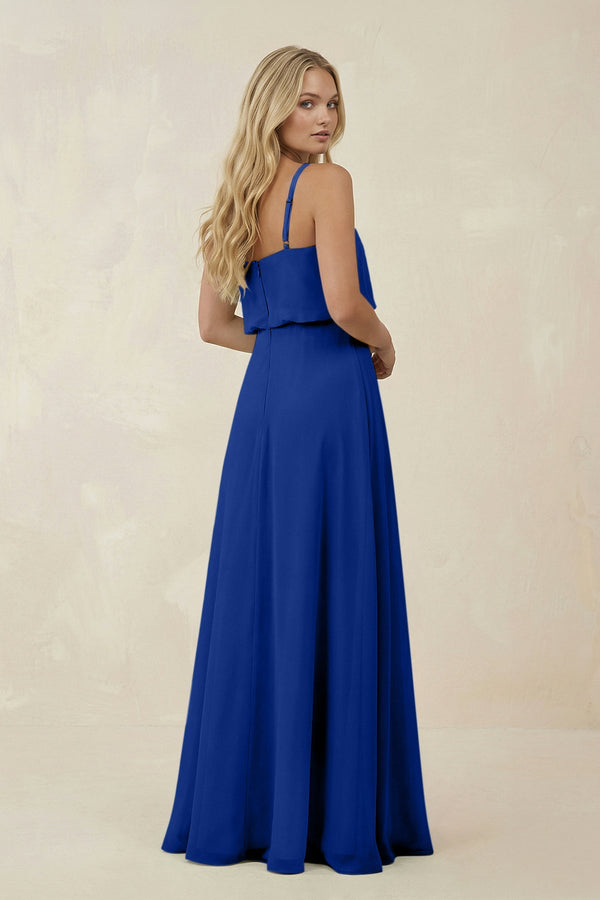 V - Neck Blouson A - Line Chiffon Bridesmaid Dress in Royal Blue - SHE IS ME Bridesmaid Dresses
