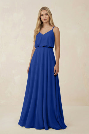 V - Neck Blouson A - Line Chiffon Bridesmaid Dress in Royal Blue - SHE IS ME Bridesmaid Dresses
