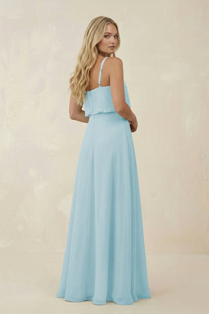 V - Neck Blouson A - Line Chiffon Bridesmaid Dress in Sky Blue - SHE IS ME Bridesmaid Dresses