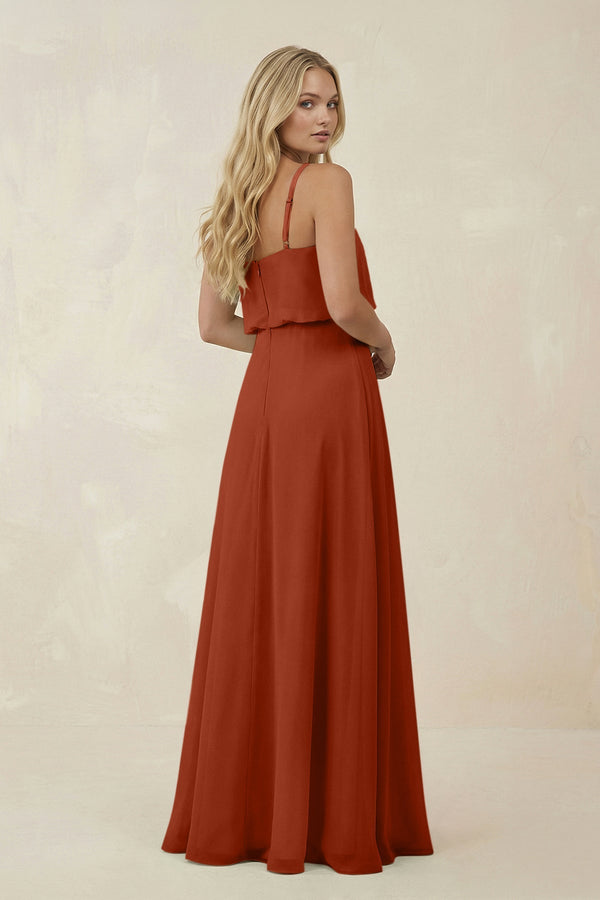 V - Neck Blouson A - Line Chiffon Bridesmaid Dress in Spice - SHE IS ME Bridesmaid Dresses