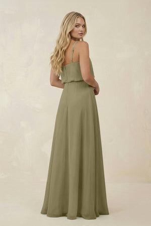 V - Neck Blouson A - Line Chiffon Bridesmaid Dress in Thyme - SHE IS ME Bridesmaid Dresses