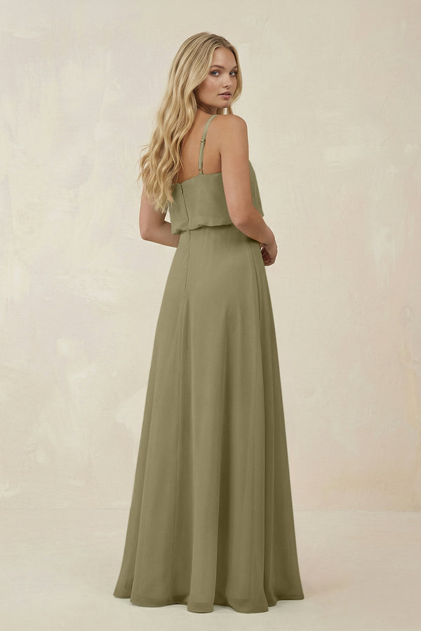 V - Neck Blouson A - Line Chiffon Bridesmaid Dress in Thyme - SHE IS ME Bridesmaid Dresses