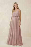 V - Neck Blouson A - Line Chiffon Bridesmaid Dress in Toffee - SHE IS ME Bridesmaid Dresses
