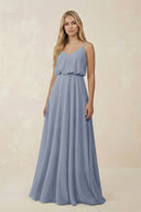 V - Neck Blouson A - Line Chiffon Bridesmaid Dress in Twilight - SHE IS ME Bridesmaid Dresses
