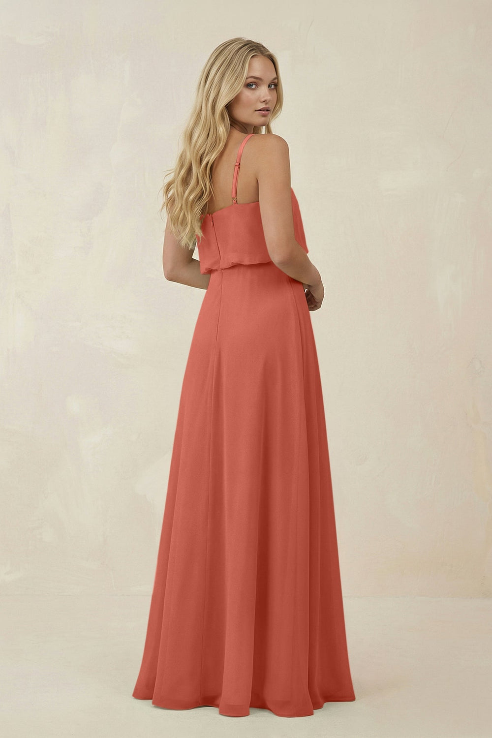 V - Neck Blouson A - Line Chiffon Bridesmaid Dress in Wild Rose - SHE IS ME Bridesmaid Dresses