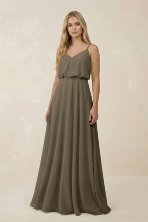 V - Neck Blouson A - Line Chiffon Bridesmaid Dress in Willow Green - SHE IS ME Bridesmaid Dresses