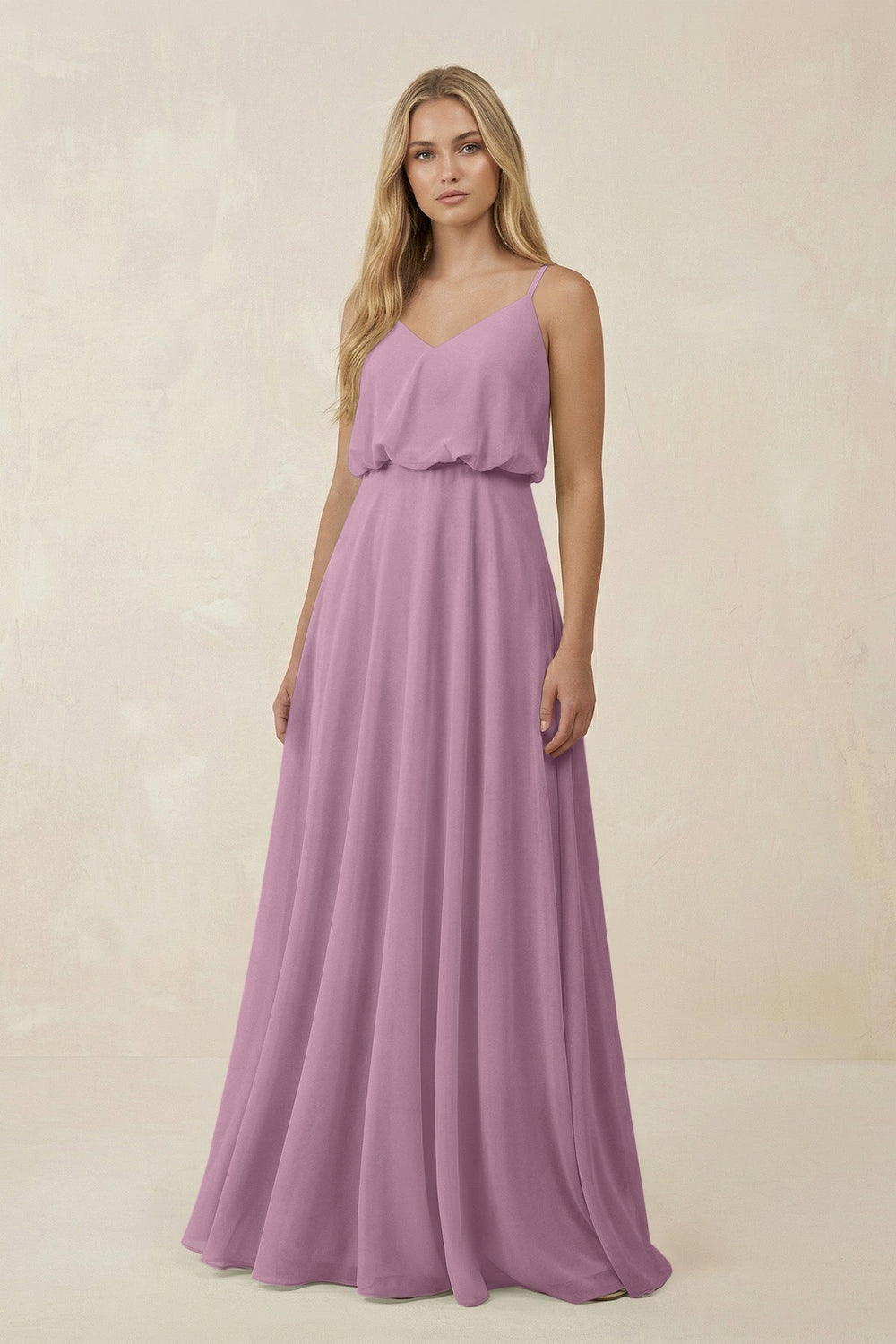 V - Neck Blouson A - Line Chiffon Bridesmaid Dress in Wisteria - SHE IS ME Bridesmaid Dresses