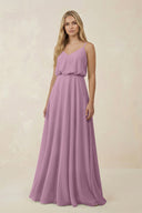 V - Neck Blouson A - Line Chiffon Bridesmaid Dress in Wisteria - SHE IS ME Bridesmaid Dresses