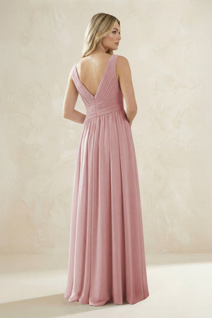 V - Neck Pleated A - Line Bridesmaid Dress in Dusty Rose - SHE IS ME Bridesmaid Dresses