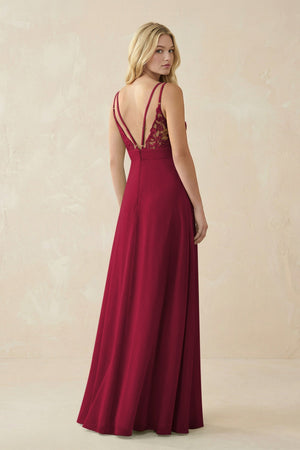 V - Neck Ruched Chiffon Bridesmaid Dress with Slit in Berry - SHE IS ME Bridesmaid Dresses