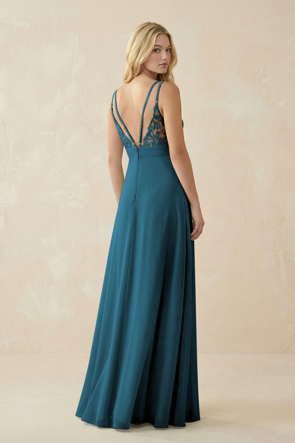V - Neck Ruched Chiffon Bridesmaid Dress with Slit in Dark Teal - SHE IS ME Bridesmaid Dresses