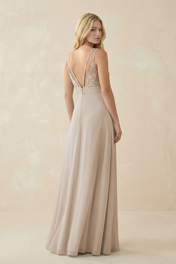 V - Neck Ruched Chiffon Bridesmaid Dress with Slit in Frost - SHE IS ME Bridesmaid Dresses