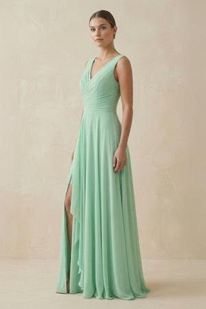 V - Neck Ruffled A - Line Chiffon Bridesmaid Dress - SHE IS ME Bridesmaid Dresses