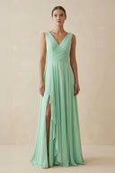 V - Neck Ruffled A - Line Chiffon Bridesmaid Dress - SHE IS ME Bridesmaid Dresses