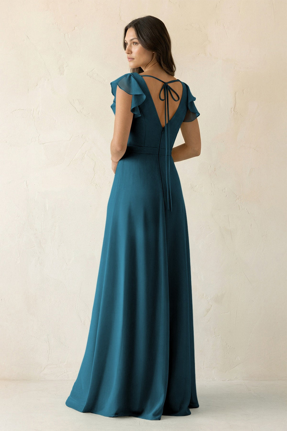 V - Neck Ruffled A - Line Chiffon Bridesmaid Dress in Dark Teal - SHE IS ME Bridesmaid Dresses