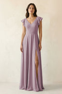 V - Neck Ruffled A - Line Chiffon Bridesmaid Dress in Dusk - SHE IS ME Bridesmaid Dresses
