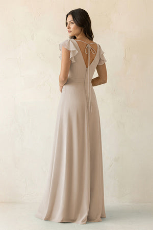V - Neck Ruffled A - Line Chiffon Bridesmaid Dress in Frost - SHE IS ME Bridesmaid Dresses