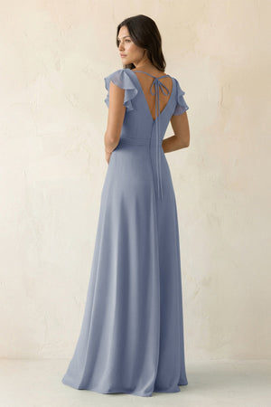 V - Neck Ruffled A - Line Chiffon Bridesmaid Dress in Twilight - SHE IS ME Bridesmaid Dresses