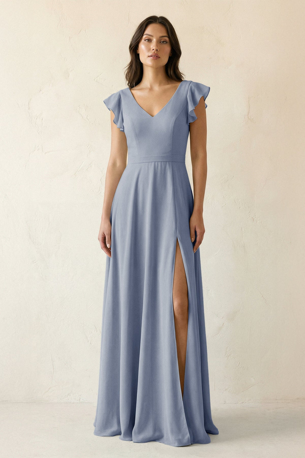 V - Neck Ruffled A - Line Chiffon Bridesmaid Dress in Twilight - SHE IS ME Bridesmaid Dresses