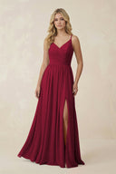 V - Neck Spaghetti Strap A - Line Chiffon Bridesmaid Dress in Berry - SHE IS ME Bridesmaid Dresses