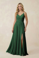 V - Neck Spaghetti Strap A - Line Chiffon Bridesmaid Dress in Dark Green - SHE IS ME Bridesmaid Dresses