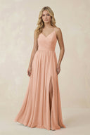 V - Neck Spaghetti Strap A - Line Chiffon Bridesmaid Dress in English Rose - SHE IS ME Bridesmaid Dresses
